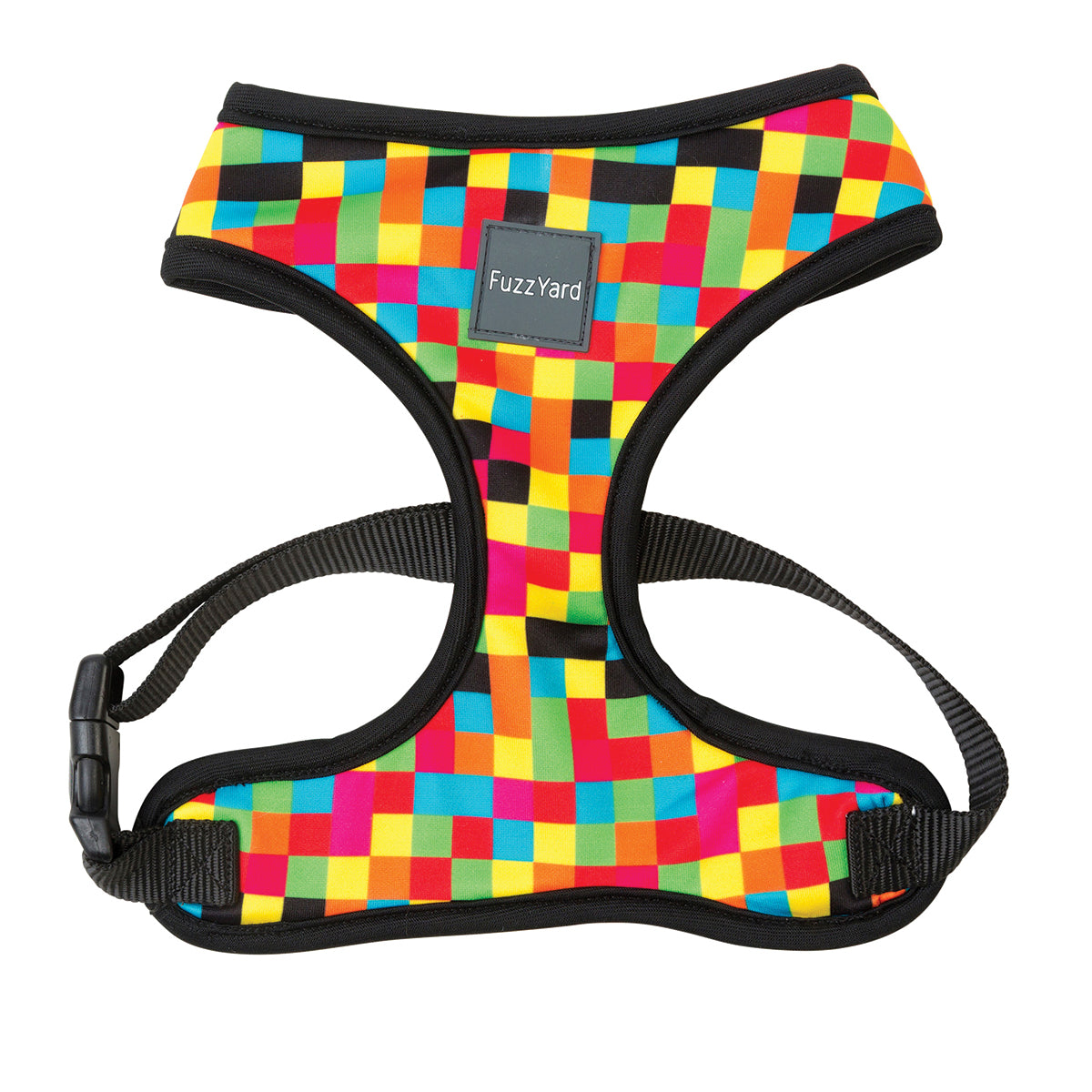 FuzzYard 1983 dog harness with multi coloured checks