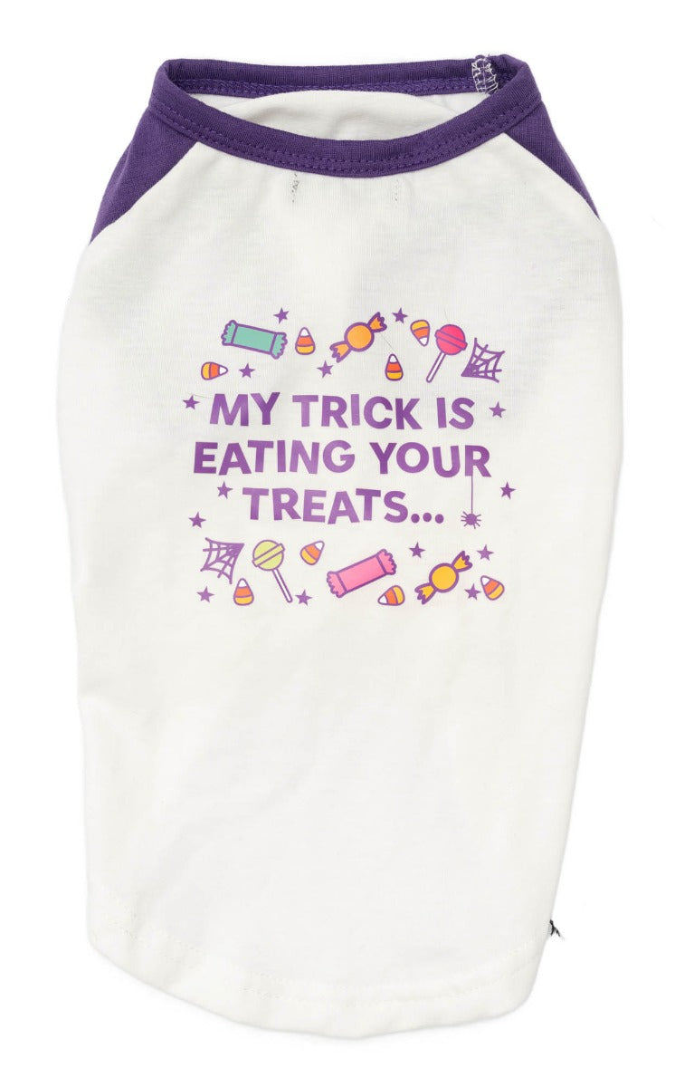 My Trick is Eating your Treats T-Shirt by FuzzYard