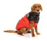 Red Lightweight and waterproof puffer jacket on dog by FuzzYard