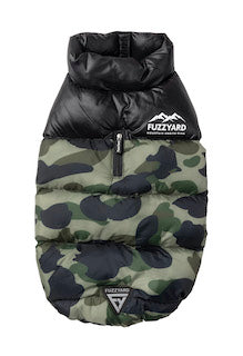Camo print puffer jacket for dogs by FuzzYard
