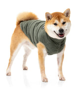 shibu wearing the Mosman Puffer Jacket In Khaki for dogs by FuzzYard