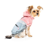 large dog wearing The Seattle Jacket in pink and grey by FuzzYard.